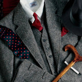 Tailored New Grey Tweed Suits Men Formal Skinny Gentle Prom Blazer Winter Marriage Tuxedo 3 Piece Jacket+Vest+Pants Terno