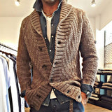 Men's Winter Sweater Oversize Thicken Jacquard Knitted High Street Cardigan Turn-down Collar Casual Loose Knitwear Tops