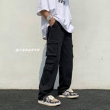 Foesce Black/white Casual Pants Men's Fashion Loose Straight Wide Leg Pants Men Streetwear Hip-hop Pocket Cargo Pants Mens Trousers