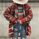 Foesce Plus Size Knitted Long Sleeve Men Casual Loose Cardigan Autumn Winter Open Front Plaid Printed Cardigan Sweater Outerwear