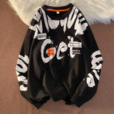 Punk Print Hip Hop Streetwear Sweatshirt Men'S Black White Hoodies Spring Autumn Casual Streetwear Clothes