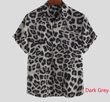 Men Short Sleeve Lapel Shirt Casual Floral Blouse Men Hawaiian Beach Tops Summer Leopard Print Shirts Camisa Plus Size