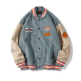College style corduroy embroidered letter jacket women's loose oversized Korean baseball uniform couple tops fast delivery