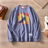 Autumn American Retro Terry Printed Hoodies Men's Pure Cotton Washed Old Pullover Knitted Long-sleeved O-neck Casual Sweatshirts