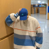 Foesce Striped sweater men's autumn and winter fashion brand loose color matching sweater coat versatile lazy wind thickened round neck