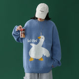 Harajuku Knitted Sweater Men Women Cartoon Goose Pattern Sweater Pullover Hip Hop Streetwear Loose Spring Autumn Sweater