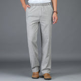 Cotton Linen Men Trousers Casual Work wear Pants Office Summer Thin Elastic waist Business Full-length Trousers