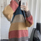 Striped Design Pullovers Men Loose Fashion All-match Chic Korean Style Harajuku Fall Tops Handsome Students Teens Sweaters Daily