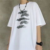 Summer  Short-Sleeved T-Shirt Men Women Harajuku Cloud Print Hong Kong Style Fifth Sleeve Tee Preppy Hip-Hop Simple Top