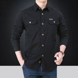 Cotton Casual Shirt Men Oversize Loose Long Sleeve Cargo Shirts Men's Clothing High Quality Solid Tooling Shirt 6XL