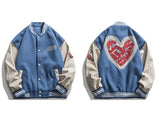 Streetwear Love Pattern Baseball Jacket Men Tops Hip Hop Patchwork Letter Print Varsity Jacket Women Outwear Autumn Coat