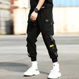 Men's Side Pockets Cargo Harem Pants Ribbons Black Hip Hop Casual Male Joggers Trousers Fashion Casual Streetwear Pants