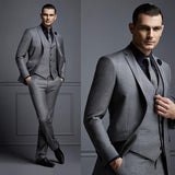 Blazer Masculino Handsome Dark Gray Mens Suit Groom Wedding Suits For Best Men Slim Fit Groom Tuxedos For Man(Jacket+Vest+Pant)