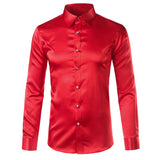Foesce Green Silk Satin Dress Shirt Men Luxury Brand New Casual Dance Party Long Sleeve Chemise Smooth Wrinkle Free Tuxedo Shirts