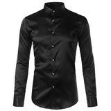 Foesce Pink Silk Satin Shirt Men Fashion Long Sleeve Mens Slim Tuxedo Shirts Casual Shiny Emulation Silk Button Down Dress Shirts