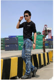 Men's Blue Cargo Jeans Multi Pockets Long Straight fit Denim Pants High Quality Men's Outdoor Casual Jeans