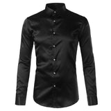 Foesce Green Silk Satin Dress Shirt Men Luxury Brand New Casual Dance Party Long Sleeve Chemise Smooth Wrinkle Free Tuxedo Shirts