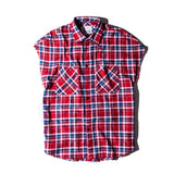 High Street Oversized Plaid Sleeveless Shirts Side Zipper Checkered Mens Justin Bieber Tide Multi-color Loose Waistcoat Shirt