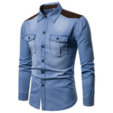 Foesce Denim Shirt Men Long Sleeve Men Casual Cotton Jeans Shirt Slim Suede Matching Mens Solid Pocket Shirts Tops Chemise Homme