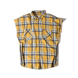Streetwear Oversize Plaid Sleeveless Shirt Men's Justin Biber Hip-Hop Youth Pop Loose Retro Side Zipper Split Shirts
