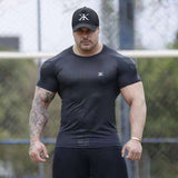 Foesce Compression Quick dry T-shirt Men Running Sport Skinny Short Tee Shirt Male Gym Fitness Bodybuilding Workout Black Tops Clothing