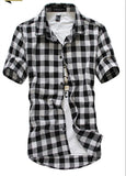 Foesce Navy and Green Plaid shirts Men  New Arrival Summer Men's Casual Short sleeve Shirts Fashion Chemise Homme Men Dress Shirts