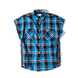 High Street Oversized Plaid Sleeveless Shirts Side Zipper Checkered Mens Justin Bieber Tide Multi-color Loose Waistcoat Shirt