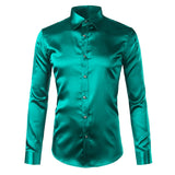 Foesce Pink Silk Satin Shirt Men Fashion Long Sleeve Mens Slim Tuxedo Shirts Casual Shiny Emulation Silk Button Down Dress Shirts