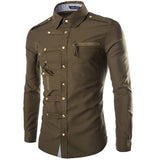 Foesce Arrival Spring/Autumn Men Long Sleeve Cargo Shirt Casual Slim Fit Fashion Epaulet Double Pocket Mens Dress Shirt M L XL XXL