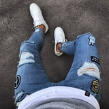 Men Stylish Ripped Jeans Pants Biker Skinny Slim Straight Frayed Denim Trousers New Fashion skinny jeans men Clothes