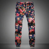Foesce New Fashion Summer Spring Autumn Men Floral Print Joggers Male Casual Summer Pants Mens Sweatpants Linen Pants Men Trouser