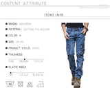 Men's Blue Cargo Jeans Multi Pockets Long Straight fit Denim Pants High Quality Men's Outdoor Casual Jeans