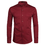 Foesce Men's Royal Blue Dress Shirts Brand Banded Mandarin Collar Shirt Male Long Sleeve Casual Button Down Shirt with Pocket 2XL