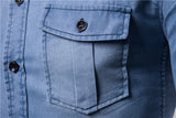 Foesce Denim Shirt Men Long Sleeve Men Casual Cotton Jeans Shirt Slim Suede Matching Mens Solid Pocket Shirts Tops Chemise Homme