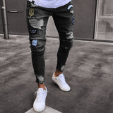 Men Stylish Ripped Jeans Pants Biker Skinny Slim Straight Frayed Denim Trousers New Fashion skinny jeans men Clothes