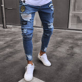 Men Stylish Ripped Jeans Pants Biker Skinny Slim Straight Frayed Denim Trousers New Fashion skinny jeans men Clothes