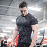 Foesce Compression Quick dry T-shirt Men Running Sport Skinny Short Tee Shirt Male Gym Fitness Bodybuilding Workout Black Tops Clothing