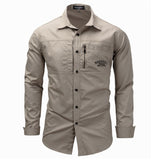 Fashion Mens Shirts Casual Slim Fit 100% Cotton Koszula Long Sleeves Military Men Zip Shirt Camisa Masculina Para Hombre