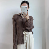 Loose Slender Full Sleeves Free Shirts Female Casual Folds Alternate Elegant New Design Women Blouses Regular