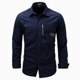 Fashion Mens Shirts Casual Slim Fit 100% Cotton Koszula Long Sleeves Military Men Zip Shirt Camisa Masculina Para Hombre