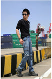 Men's Blue Cargo Jeans Multi Pockets Long Straight fit Denim Pants High Quality Men's Outdoor Casual Jeans