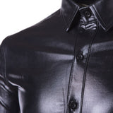 Foesce Night Club Wear Men's Dress Shirts Camisa Social Brand Slim Long Sleeve Shirt Men Coated Metallic Button Down Black Shirts
