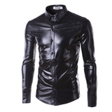 Foesce Night Club Wear Men's Dress Shirts Camisa Social Brand Slim Long Sleeve Shirt Men Coated Metallic Button Down Black Shirts