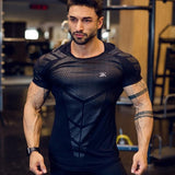 Foesce Compression Quick dry T-shirt Men Running Sport Skinny Short Tee Shirt Male Gym Fitness Bodybuilding Workout Black Tops Clothing