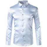 Foesce Pink Silk Satin Shirt Men Fashion Long Sleeve Mens Slim Tuxedo Shirts Casual Shiny Emulation Silk Button Down Dress Shirts