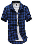 Foesce Navy and Green Plaid shirts Men  New Arrival Summer Men's Casual Short sleeve Shirts Fashion Chemise Homme Men Dress Shirts