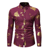 Mens Gold Rose Floral Print Shirts Brand Floral Steampunk Chemise White Long Sleeve Wedding Party Bronzing Camisa Masculina
