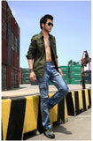 Men's Blue Cargo Jeans Multi Pockets Long Straight fit Denim Pants High Quality Men's Outdoor Casual Jeans