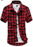 Foesce Navy and Green Plaid shirts Men  New Arrival Summer Men's Casual Short sleeve Shirts Fashion Chemise Homme Men Dress Shirts