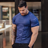Foesce Compression Quick dry T-shirt Men Running Sport Skinny Short Tee Shirt Male Gym Fitness Bodybuilding Workout Black Tops Clothing